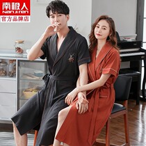 South Pole lovers sleeping robes women Summer short sleeves pure cotton thin and big code bathrobe for long summer male pyjamas
