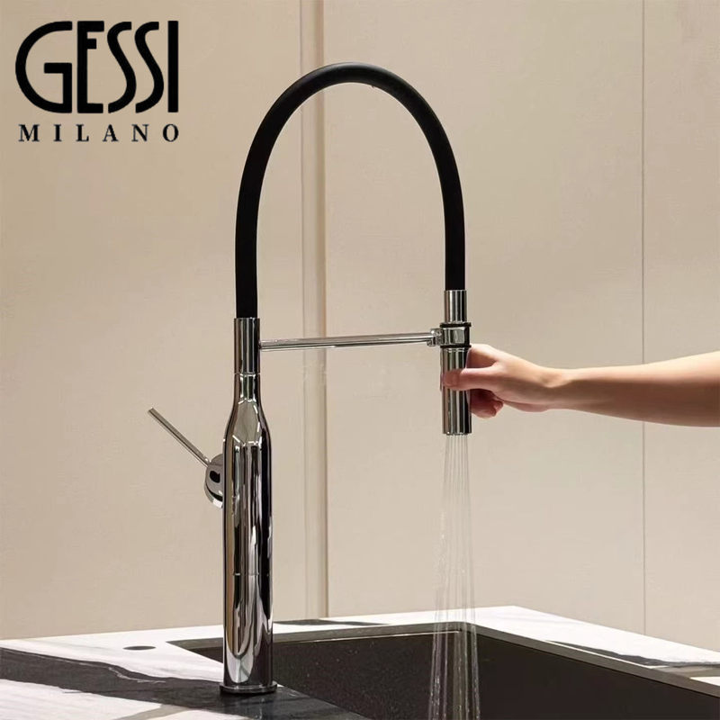 Italian Gessi Pull-Out Kitchen Hot and Cold Faucet, All-Copper, Rotatable Sink Faucet for Dishwashing Sink Italian Gessi Pull-Out Kitchen Hot and Cold Faucet, All-Copper, Rotatable Sink Faucet for Dishwashing Sink