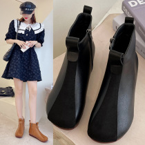 Fanghai clothing 2021 autumn and winter womens shoes retro ethnic style soft bottom soft leather comfortable Martin boots round head soft bottom boots