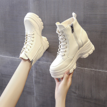 Wen Lijin shoes firm autumn and winter womens shoes Joker Martin boots thin show leg length increased by 7cm short boots short tube