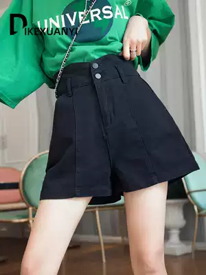 Black denim shorts women's high waist 2021 new summer thin loose slim pants a wide leg hot pants