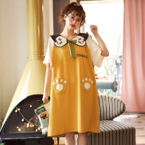 Nightgown for women 2021 new style knitted cotton cute simple home wear summer over-the-knee fresh and breathable pajama dress