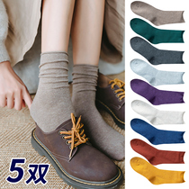 Socks Womens tube socks ins tide cotton pile socks Korean wild womens socks Japanese cotton socks spring and autumn solid color long socks