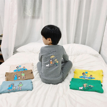  Slightly childrens clothing Childrens underwear set warm baby autumn clothes autumn pants Cotton sweater solid color boys autumn and winter pajamas