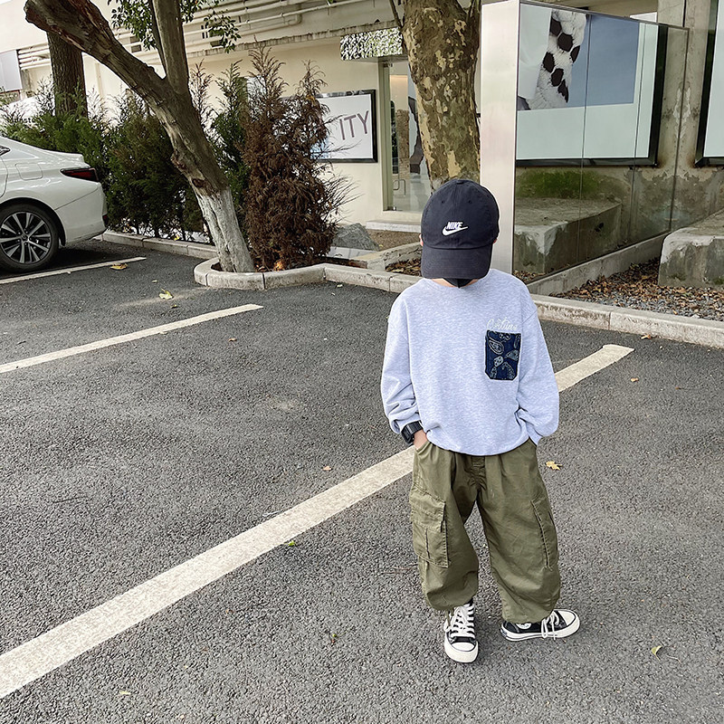 Slightly childlike boy's sweatshirt spring autumn blouse with undershirt waist fruit flower children long sleeve T-shirt