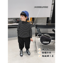 Slightly childrens sweater pullover boys knitwear plus velvet autumn winter dress baby inside striped base shirt tide