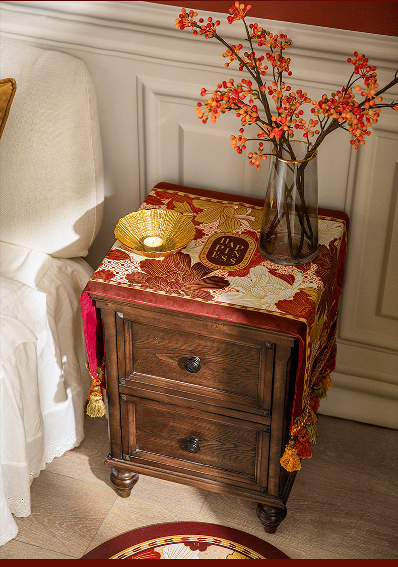 Тумбочка крышка ткань 范居态度璀璨美式红色结婚床头柜盖巾电视机罩搭巾打印机防尘布 Fan Ju