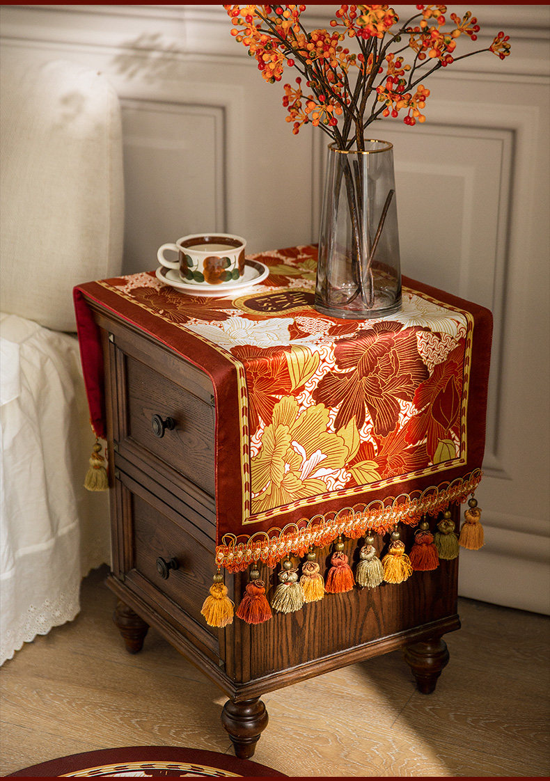 Тумбочка крышка ткань 范居态度璀璨美式红色结婚床头柜盖巾电视机罩搭巾打印机防尘布 Fan Ju