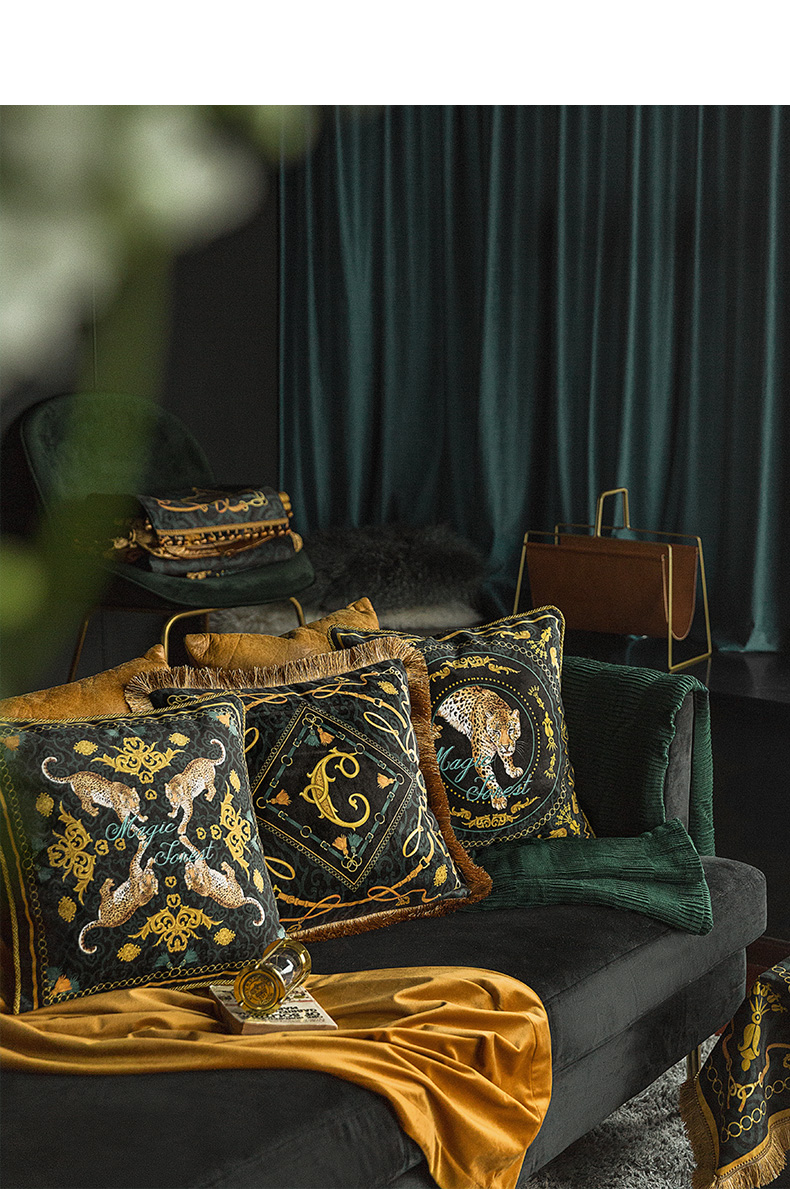 Fanju thái độ sang trọng châu Âu gối in ánh sáng sang trọng retro da báo sofa phòng khách đệm tùy chỉnh giường trở lại - Trở lại đệm / Bolsters gối tựa sofa
