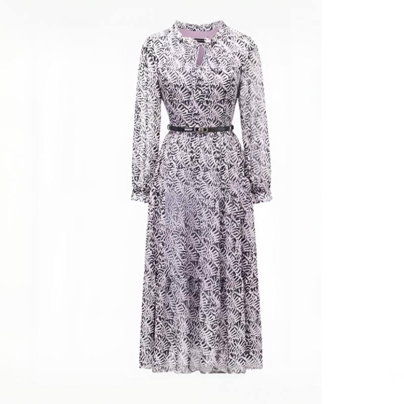 【726 Dress】Weile Women's Elegant and Graceful Dress with Vintage Print, Commuting Mid-Length Long Sleeve Dress