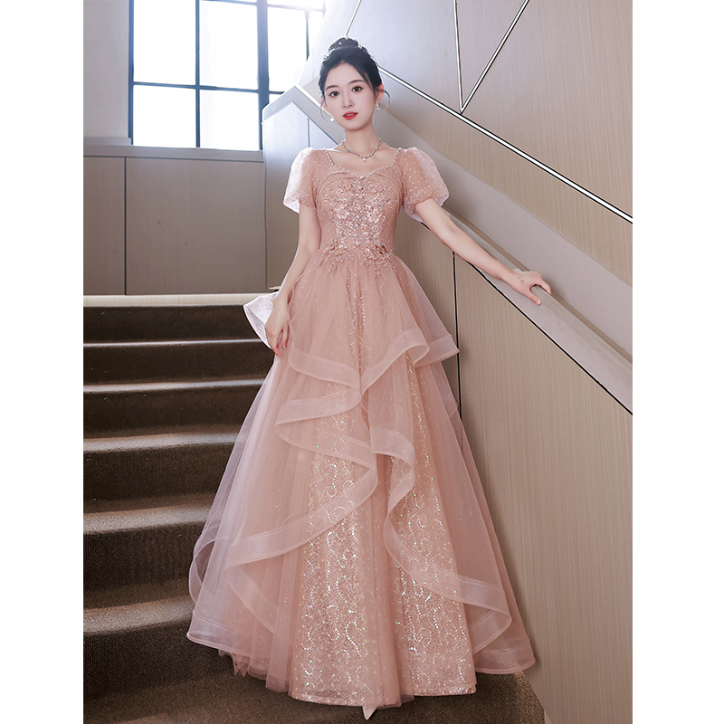 Pink Evening Dress for Women, Light Luxury, Niche, High-End, Hostess Tutu Dress, Piano Performance, High-End Feel, Princess Dress for Adults Pink Evening Dress for Women, Light Luxury, Niche, High-End, Hostess Tutu Dress, Piano Performance, High-End Feel, Princess Dress for Adults