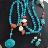 慕粉 Натуральная бирюзовая природная руда, браслет из натурального камня, оригинальный аксессуар, ожерелье, провинция Хубэй, 108 бусин