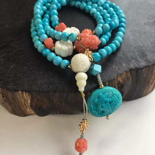 慕粉 Натуральная бирюзовая природная руда, браслет из натурального камня, оригинальный аксессуар, ожерелье, провинция Хубэй, 108 бусин