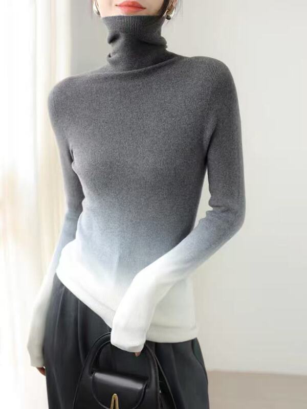 D02/ a Batch of Good Products! Alxa High-Quality 100% Wool Turtleneck Gradient Autumn and Winter Slim-Fit Women's Knitted Base Shirt
