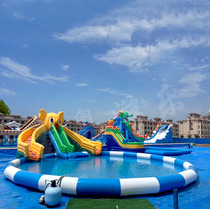Large outdoor inflatable pool bracket Swimming pool thickened reservoir Catch fish pond Hand boat Water break slide