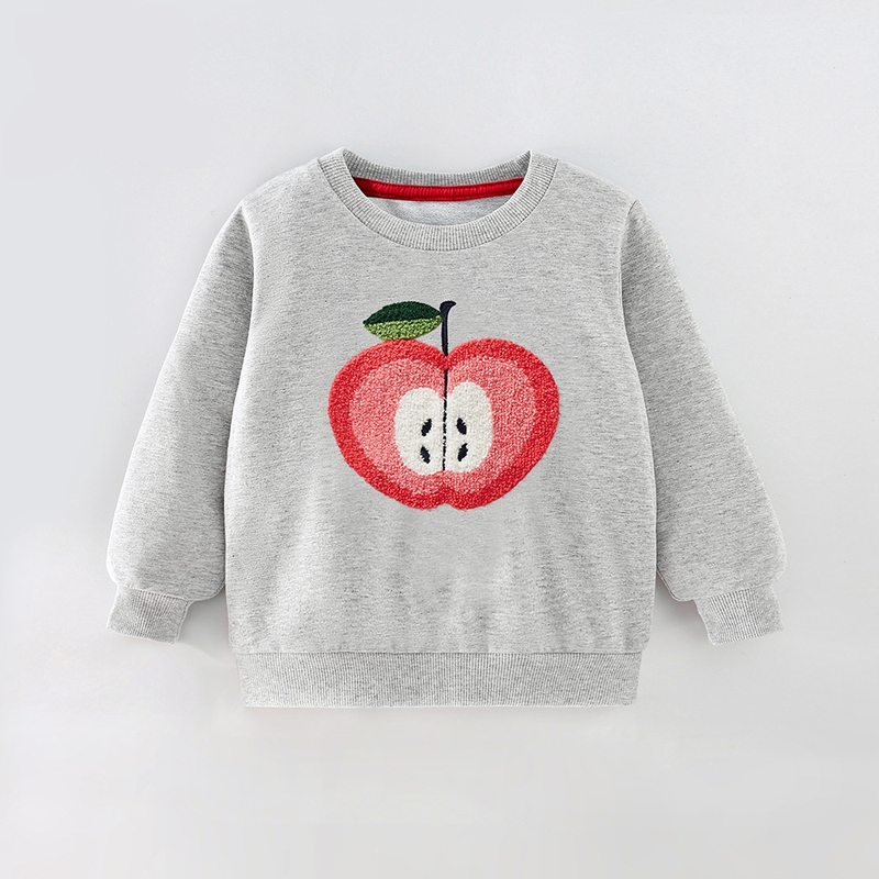 European and American Style Spring and Autumn Children's Round Neck Sweatshirt with Cartoon Apple Towel Embroidery Pattern Long-Sleeve Pullover Top Sweatshirt