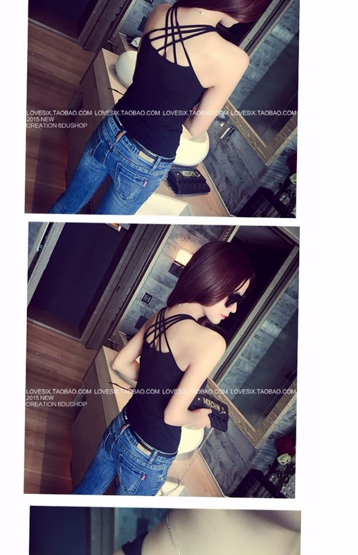 Mùa hè màu trắng hoang dã màu đen gợi cảm của phụ nữ mặc đoạn ngắn Slim không tay treo cổ áo quây đáy