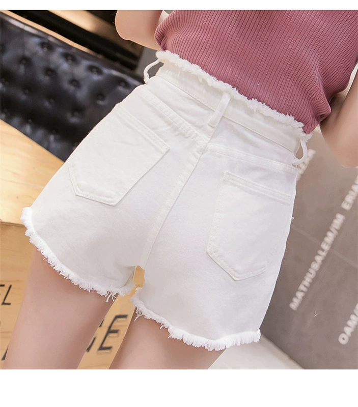 2019 mùa hè mới của Hàn Quốc màu eo cao denim quần short nữ Burr chân dài đáng kể rộng quần chân của phụ nữ quần - Quần jean