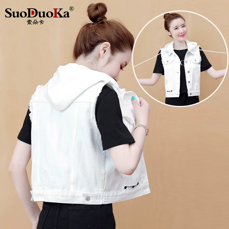 Cowboy vest nữ phiên bản Hàn Quốc mùa hè lỏng lẻo trùm đầu không tay áo vest không tay áo vest ngắn - Áo vest