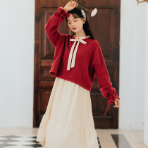 Spring and autumn red two-piece dress womens early spring 2021 new French suit skirt long skirt chic