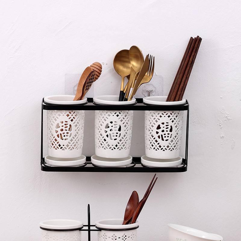 Nordic hanging ceramic chopstick tube Simple household hollow chopstick box Kitchen drain rack storage cage Mildew-proof