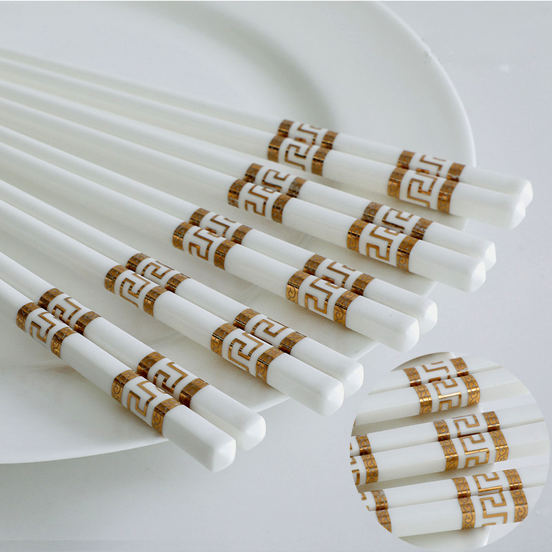 5 pairs of 10 pairs of ceramic chopsticks Jingdezhen household high-grade mildew-proof healthy high temperature resistant deformation easy to clean non-slip