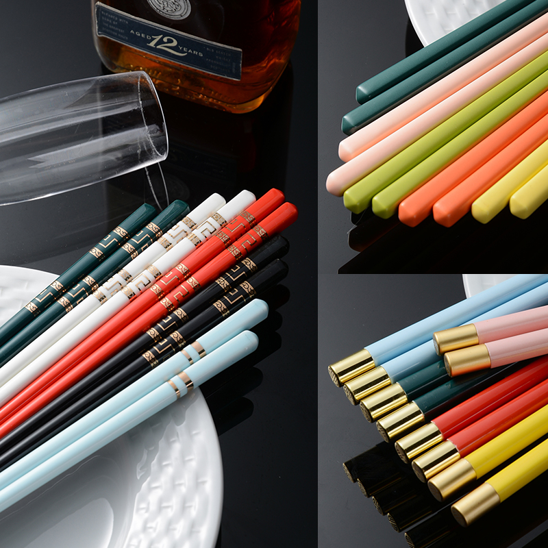 5 pairs of colored ceramic chopsticks high-grade Jingdezhen light luxury one person one chopsticks underglaze color non-slip high temperature antibacterial bone