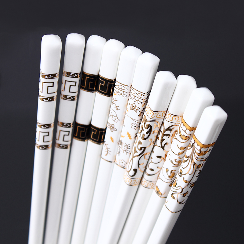 5 double-packed European ceramic chopsticks household non-slip color gold high-grade bone china chopsticks couple mildew-proof non-slip chopsticks