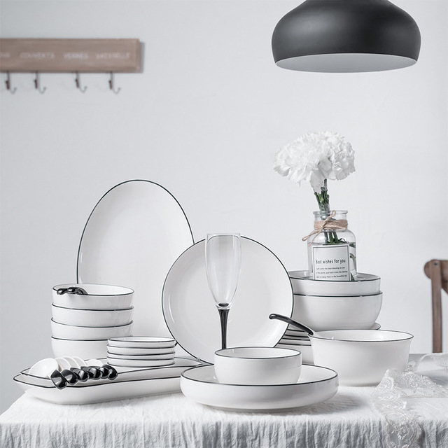Minimalist Nordic Style Dish Suit Home Cutlery 4 People 8 People Group Eurostyle Ceramic Bowls with dishes Courtesy Box