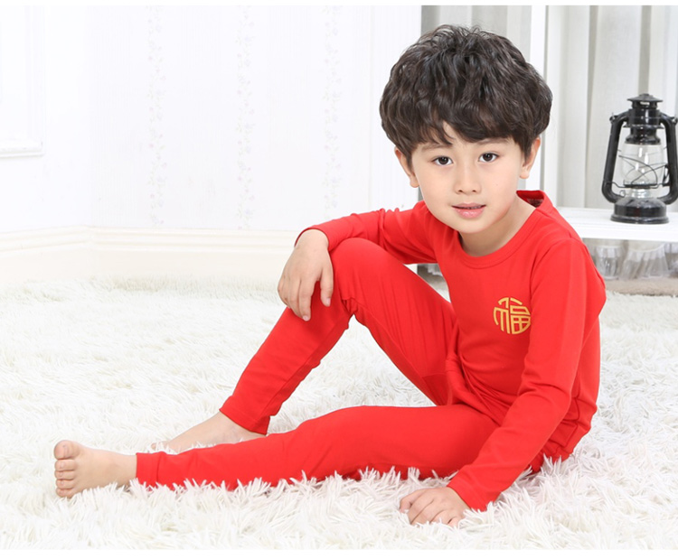 Trẻ em Nam Cực năm sinh đồ lót màu đỏ đặt bé trai lớn bé trai mùa thu quần áo ấm bé gái đồ ngủ shop quan ao baby