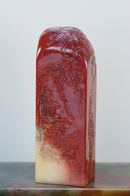 Seal stone Shoushan Furong stone Four national stones Thin carving artistic conception Seal ornaments wind fishing oblique