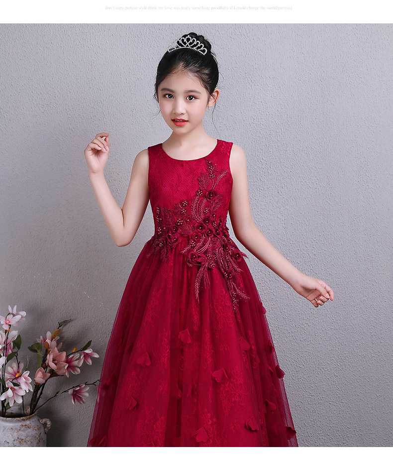 Váy sinh nhật cho bé công chúa váy đỏ cô gái mẫu catwalk nhỏ chủ trang phục piano dài váy mùa hè - Váy trẻ em đầm cho bé gái