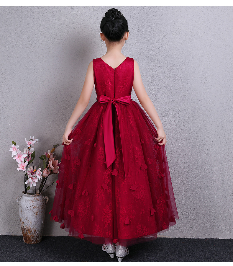 Váy sinh nhật cho bé công chúa váy đỏ cô gái mẫu catwalk nhỏ chủ trang phục piano dài váy mùa hè - Váy trẻ em đầm cho bé gái