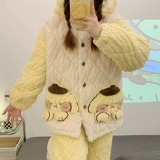 Зимняя стеганая утепленная коралловая бархатная удерживающая тепло пижама с капюшоном