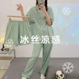 Шелковая летняя пижама, комплект, штаны, 3 предмета, короткий рукав, размер, изысканный стиль