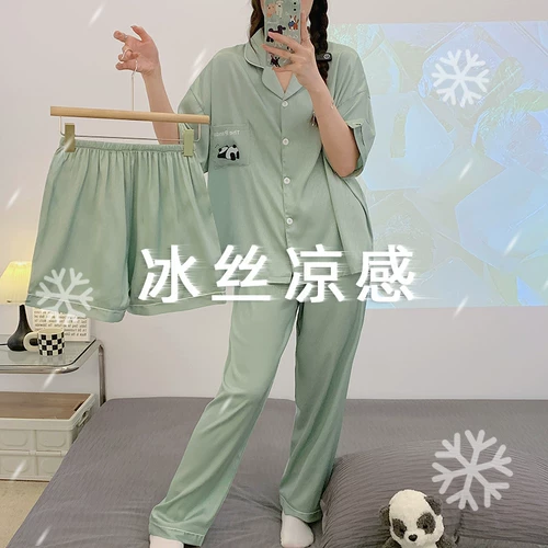 Шелковая летняя пижама, комплект, штаны, 3 предмета, короткий рукав, размер, изысканный стиль