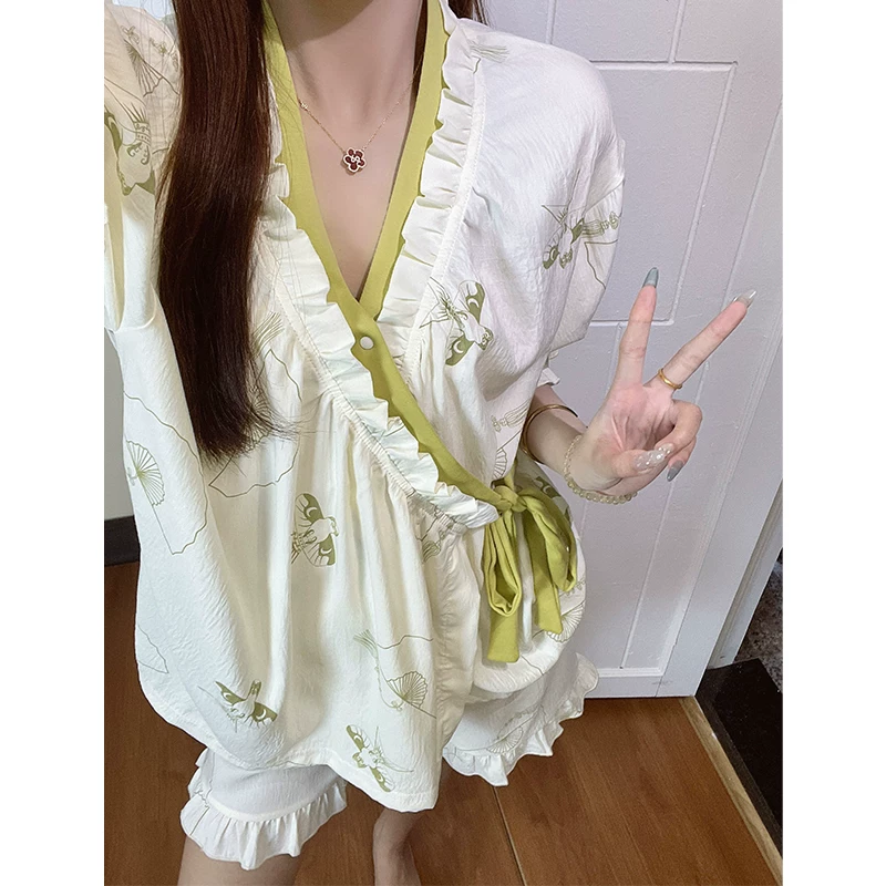 Pijama, летом тонкая майка с чашками, китайский стиль, с коротким рукавом