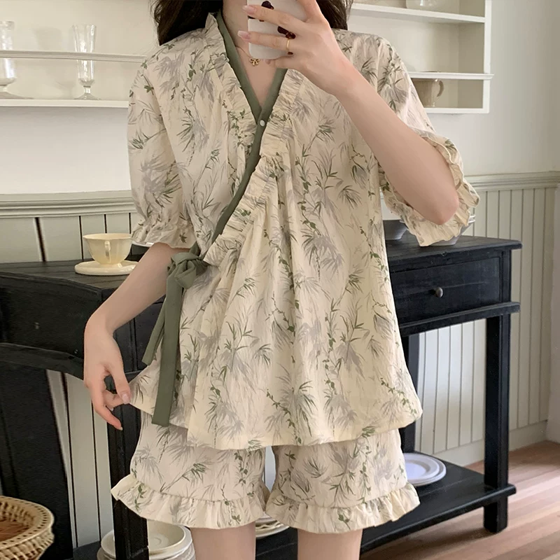 Pijama, летом тонкая майка с чашками, китайский стиль, с коротким рукавом