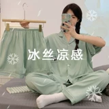 Шелковая летняя пижама, комплект, штаны, 3 предмета, короткий рукав, размер, изысканный стиль