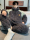Autumn and Winter Youth Men's Pajamas Three-Layer Quilted Coral Velvet Fleece-Lined Thickeneded Middle School Student Home Clothes Set