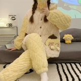 Зимняя стеганая утепленная коралловая бархатная удерживающая тепло пижама с капюшоном