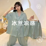 Шелковая пижама, летний тонкий комплект, 3 предмета, изысканный стиль, короткий рукав, популярно в интернете, большой размер