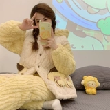 Зимняя стеганая утепленная коралловая бархатная удерживающая тепло пижама с капюшоном