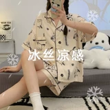 Милая шелковая пижама, летний мультяшный комплект, 2024 года, популярно в интернете, короткий рукав