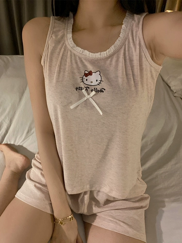 Жилет без рукавов, шелковая прохладная милая пижама, комплект, большой размер