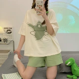 Летняя милая тонкая хлопковая мультяшная пижама, коллекция 2023, короткий рукав, большой размер