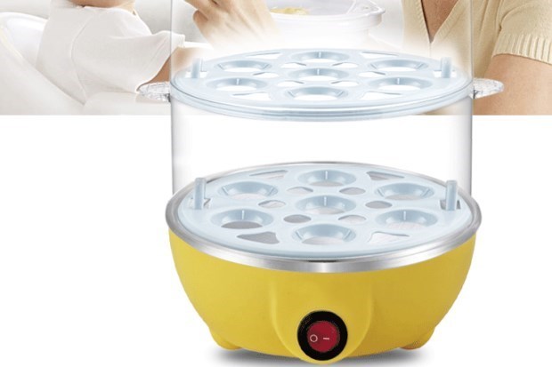 Thiết bị nhà bếp nhỏ Thiết bị điện nhỏ hấp trứng điện đôi hấp nồi hấp ngô hấp bánh rau hấp thời gian - Nồi trứng nồi lẩu mini có tay cầm