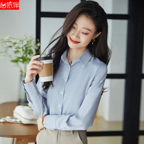 Blue Snowspun Shirt Woman Summer Long Sleeve 2022 New Stylish Temperament Long Sleeve Professional Shirt Blouse Summer Thin