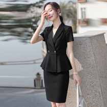 Black Suit Suit Woman Summer Slim Fit Short Sleeve Professional Hotel Front Desk Work Clothes Temperament Jewellery Shop Positive Dress