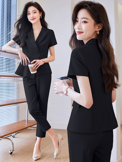 Black Short-Sleeved Suit Set for Women, Summer Thin Workwear, Formal Attire, Elegant Front Desk Work Uniform, Professional Suit for Summer